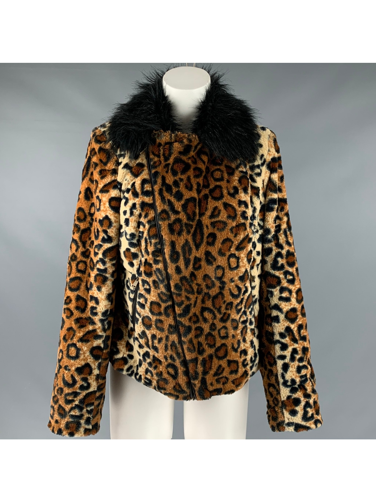Adrienne Landau Size M Black Orange Polyester Blend Biker Jacket